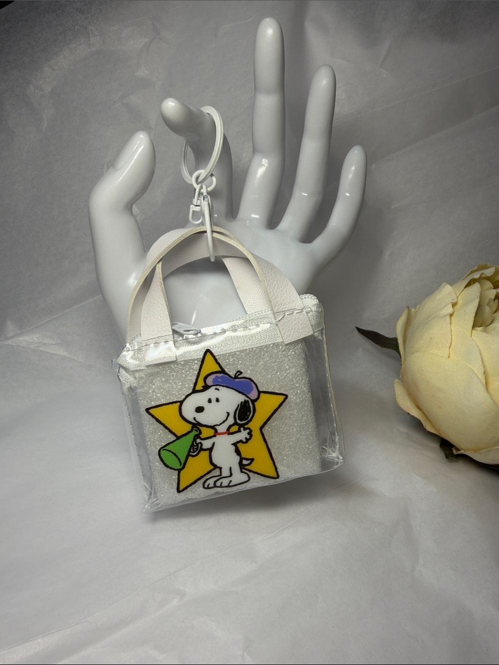Clear Mini Tote Keychain with Snoopy Star Graphic - White